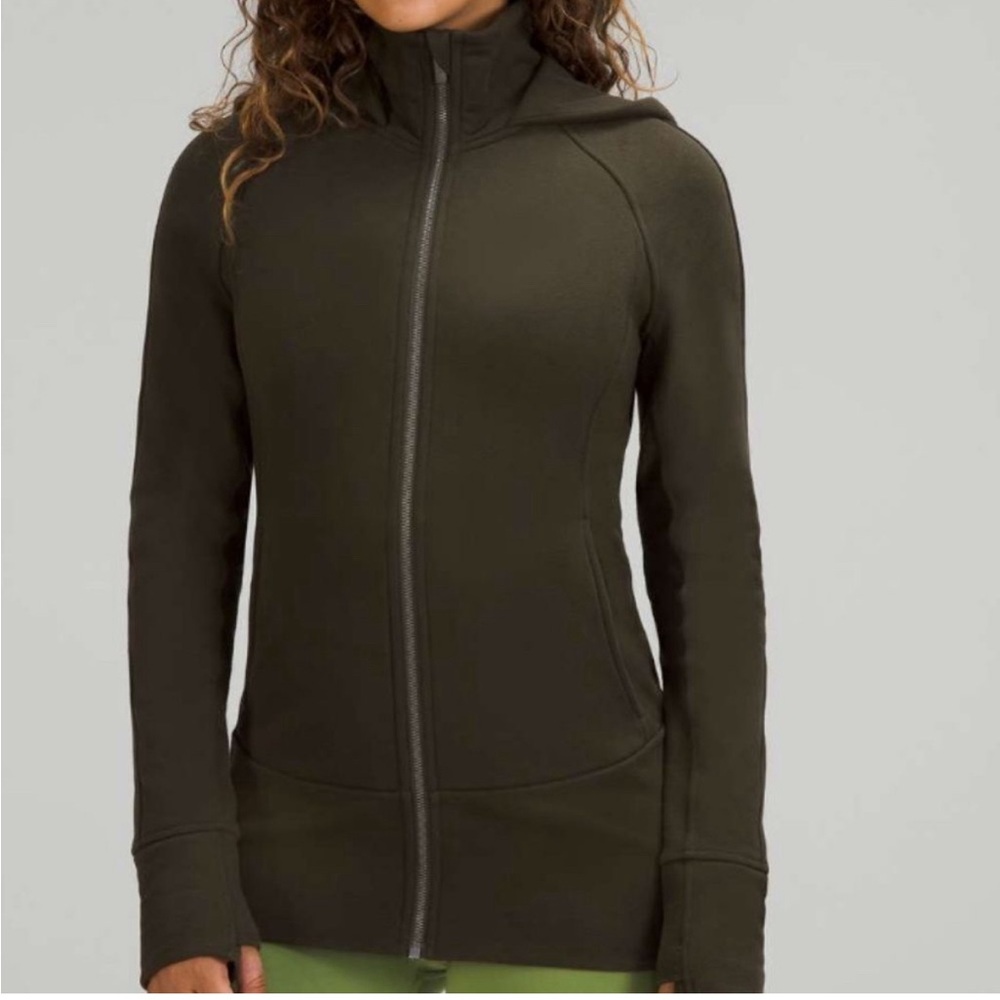 Lululemon Hooded Radiant Jacket in Dark Olive size 8